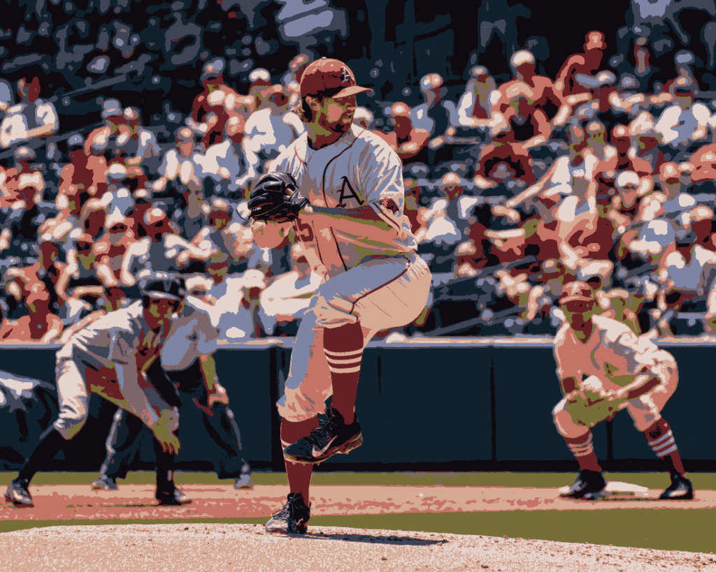 A baseball player pitching a ball